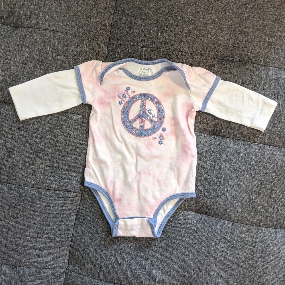 Tie Dye Long Sleeve Onesie With Peace Sign